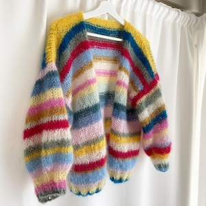 Colorful Knitted Cardigan, Hand Knitted Warm Cardigan, Oversize Cardigan, Unisex Cardigan, Multi Colored Cardigan