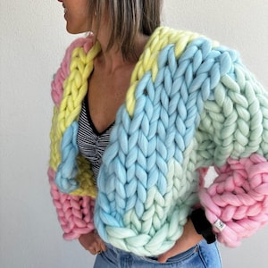 Cardigan, Chunky Cardigan, Wool Cardigan, Knit Chunky Cardigan, Hand Knit Cardigan, Colorful