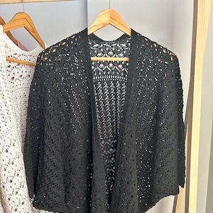 Oversized Black Cardigan for Women, Summer Knitted long Cardigan, stylish cardigan, crochet cardigan, gift for her, gift for mom