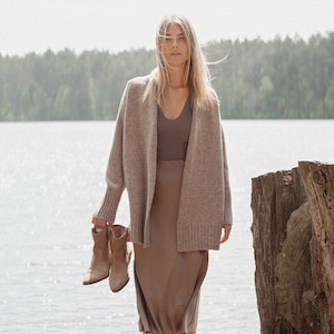 Cozy Long Wool Jacket, Oversize Knit Cardigan Jacket, Casual Merino Cashmere Cardigan, Minimalist Style Sweater / MICHELLE