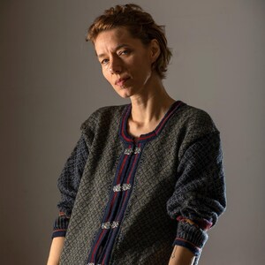 Vintage OQA Norwegian wool knit cardigan sweater/Wool Knit Blazer/Retro wool sweater/Unisex, oversize cardigan/size S-M