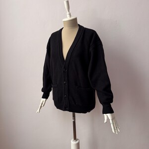 Vintage - 100% Pure Wool - Deep V-neck Black Knit Cardigan