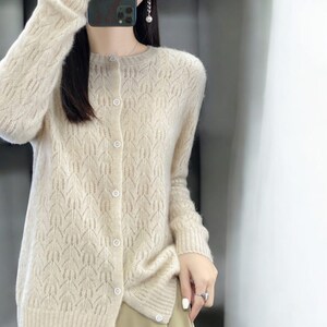 Merino wool lace knit button cardigan, Wool spring cosy sweater, Luxury wool jumper, Button-up chic lightweight merino wool top