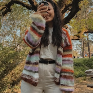 Colorful Striped Sweater, Knitted Cardigan, Hand Knitted Warm Cardigan, Oversize cardigan, Unisex cardigan, Multi Colored cardigan